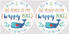 The Beach Is My Happy Place Whale with Red Heart Car Coasters Set of 2
