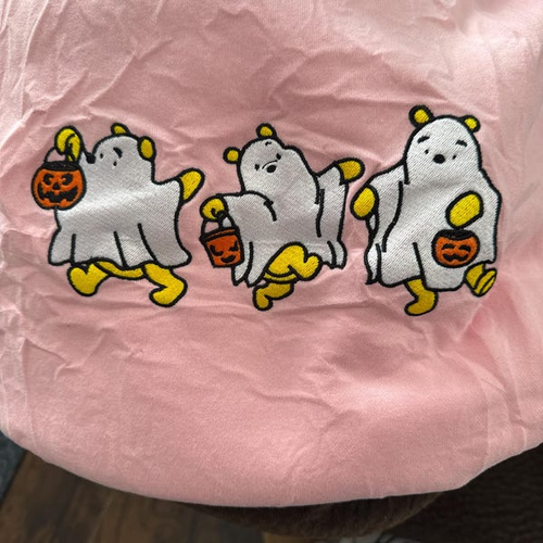 Besticktes Halloween Hunde Sweatshirt, süßer Geist Hund Herbst Rundhalsausschnitt - Bild 5 von 5