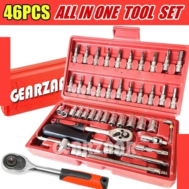 46Pcs Metric Socket Set 1/4"" Drive Screwdriver Set Ratchet Torx Hex Wrench Bit