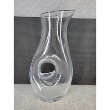Clear Hand Blown Glass Doughnut Hole Pitcher Carafe Decanter 12” Poland