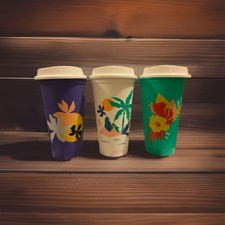 Starbucks Reusable Plastic Coffee Cups with Lids 3 Pack, 16 oz Each