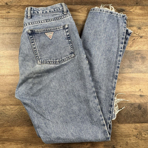 Vintage Guess Jeans Blue 31x31 Distressed Original Fit Light Wash High Rise Usa