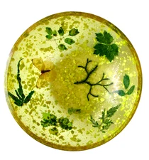 Vintage Mid-Century Modern Lucite Yellow Gold fleck & Leaf with butterfles Bowl