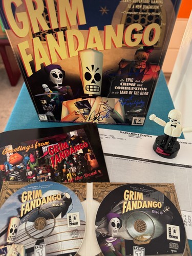 RARE 1998 Grim Fandango Signed Box (foil) with quittung from LucasArts & Manny