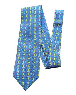 Peter Blair Tie Blue Key Lime Print 100% Silk Handmade In USA 58  Necktie