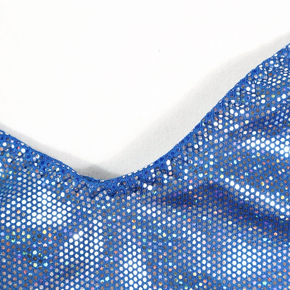 Vintage 90s Ritchie Swimsuit One Piece Shimmery Metallic Solid Blue High Leg Cut - Image 4 of 4