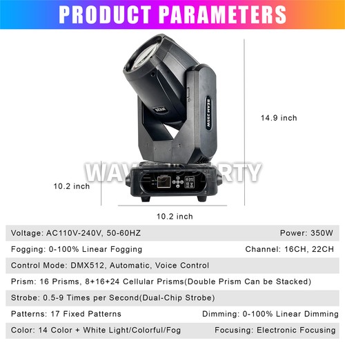 PAIDUN 14R 295W Sharpy Beam Moving Head Stage Light Double Prism Voice Control - Picture 2 of 11