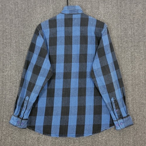 Vintage 80s 90s Campus Shirt Mens Large Blue Black Heavyweight Flannel Grunge - Picture 7 of 12