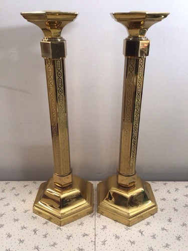 Pair of Vintage Brass Catholic Church Alter Chapel Candlesticks 18”