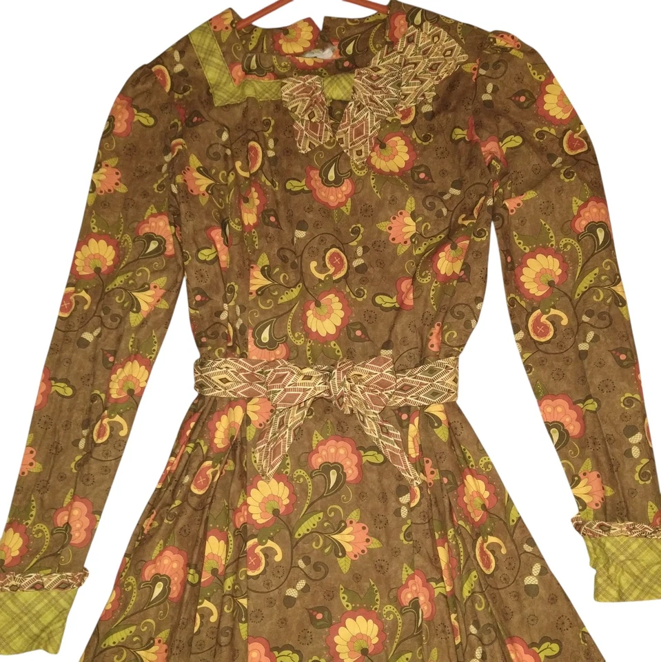 Maxi Vestido Para Mujer Vintage Hecho a Mano Floral Pradera S Peregrino Cottagecore Años 70 Hippie Foto 3 de 4