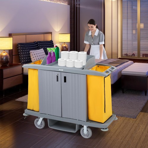 Industrial Locking Hotel Cart Cleaning Janitorial Room Service Housekeeping Cart - Picture 3 of 9