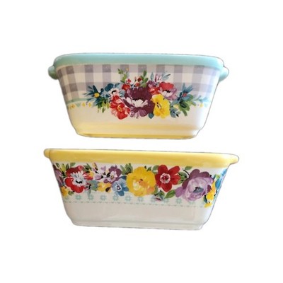 Two (2) Pioneer Woman ~ Ceramic Mini Loaf Pans ~ Vintage Inspired Floral Design