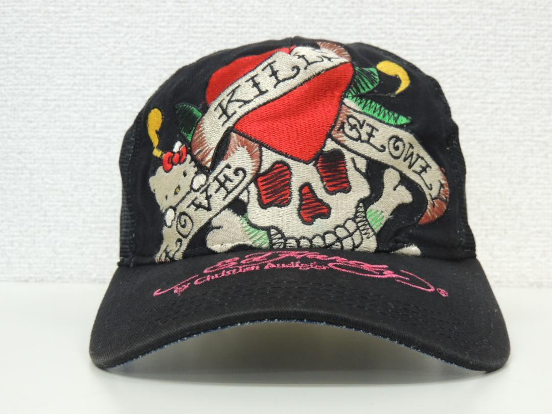 国内正規 本物 ハローキティ Ed Hardy コラボ メッシュ キャップ 黒 国内正規 本物 ハローキティ Ed Hardy コラボ メッシュ キャップ