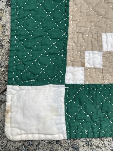 Vtg Quilt Nine Patch Hand Quilted Cutter Crafts Green Blue Paisley 48x58 - Picture 11 of 23