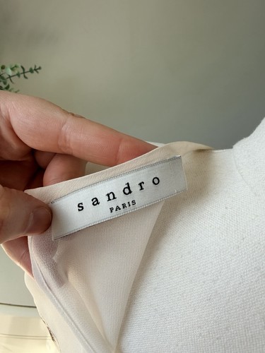 SANDRO PARIS Dress Peace Sign Mini Dress Silk Sheer Mesh Illusion Neckline Sz 2 - Bild 12 von 20