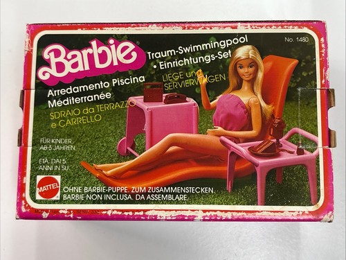 Vintage 1980 Barbie Dream Pool Terrasse Liege & Servierwagen ~ NEU OVP GEÖFFNET ~ LESEN - Bild 3 von 8