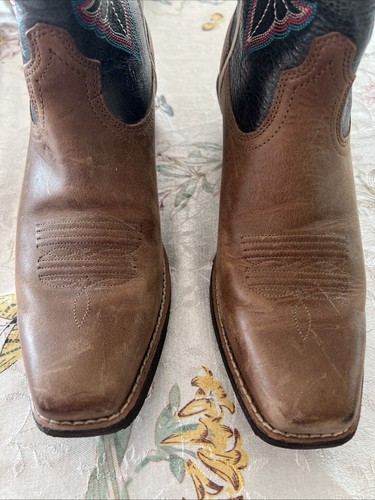 Ariat Womens Size 7 B Leather Pull On Cowgirl Cowboy Boots Brown Black EUC - Picture 5 of 10