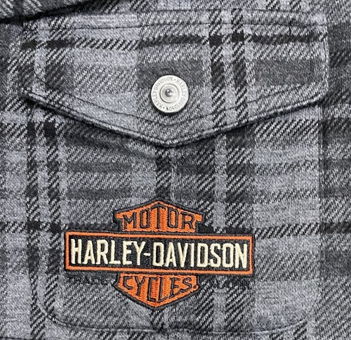 Harley Davidson Plaid Patches Motorcycle Bomber Gray Biker Jacket Women's Size S - Picture 6 of 9