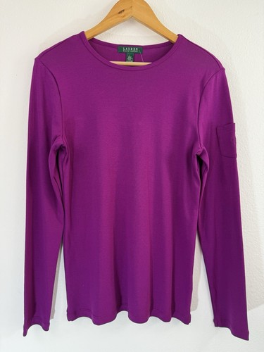 Lauren Ralph Lauren Women’s Cotton Long Sleeve Round Neck Top Purple Size L NWT