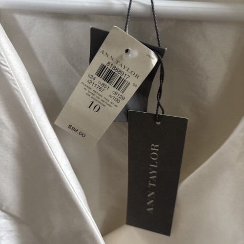 Blusa envolvente 100 % seda ANN TAYLOR cuello top marfil 10 puños franceses para mujer nueva con etiquetas 98 - Imagen 2 de 10