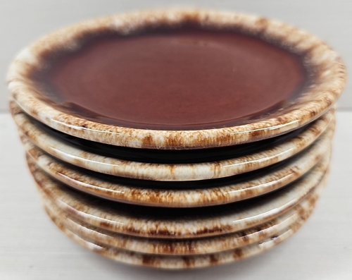 6) Hull Brown Drip Bread Plates Set Vintage House Garden Mirror Table Dishes Lot - Picture 10 of 24