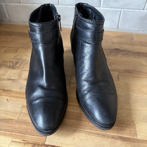 Aquatalia Fanny Calf Black Leather Zip Buckle Ankle Booties Size 9.5 Women’s - Picture 2 of 12