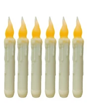 6 PCS Ivory Real Wax Primitive Flameless Taper Candles with Timer, Flickering