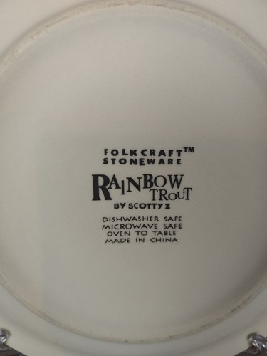 Set of 3 FOLKCRAFT Stoneware Rainbow Trout Salad Plates By Scotty Z 8 1/2" - Picture 3 of 7