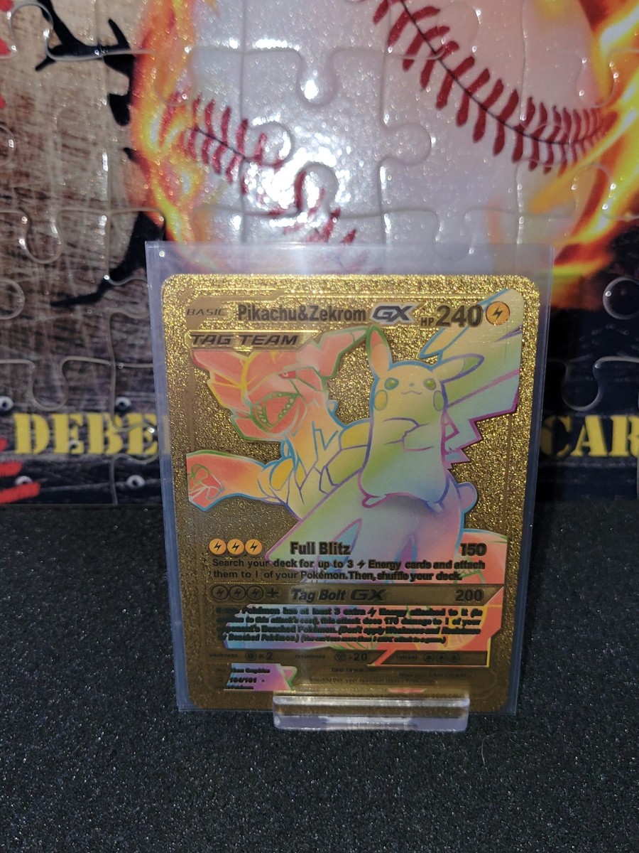 Pokemon Pikachu & Zekrom GX Tag Team Gold Foil 184/181 Rainbow Fan