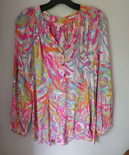 Lilly Pulitzer Gr. L Elsie Blusenshirt 100% Seide