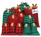 12PK Fabric Christmas Gift Bags Assorted (Large, Medium, Small) | Cotton Sant...