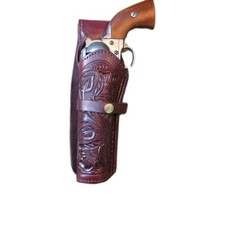 Tooled Gun Holster Sale Burgundy Genuine Leather 6" Barrel LEFT Hand .45 Cal
