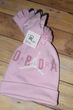 NWT Nike Kids Youth Jordan 2-Piece Knit Hat Glove Set Pink Foam White 8/20