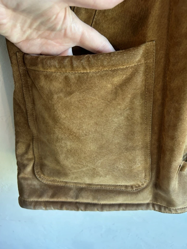 Gallery Abrigo de Granero Ranchero de Cuero Gamuza Genuino M Con Capucha Marrón Tostado Occidental Foto 3 de 4