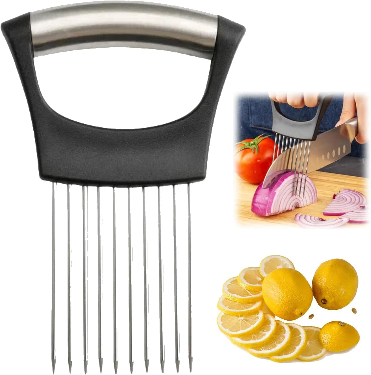 Stainless Steel Onion Slice Holder, New Onion Holder for Slicing, Lemon Slicer V
