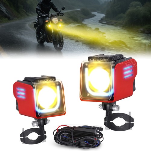 RGB 3.5" LED Work Light Pods Motorcycle Auxiliary Driving Lamp White/Amber Flash