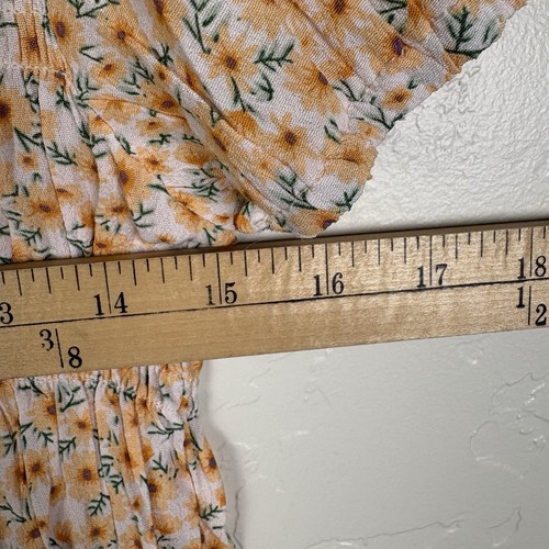 Top Corto Floral ELODIE Talla L Amarillo Cuello Calado Boho Campesino Femenino Nuevo con Etiquetas - Imagen 8 de 11