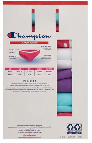 Champion Youth Girl's Comfort Cotton Stretch Moisture Wicking Hipsters, 6 Pack L - Picture 4 of 11