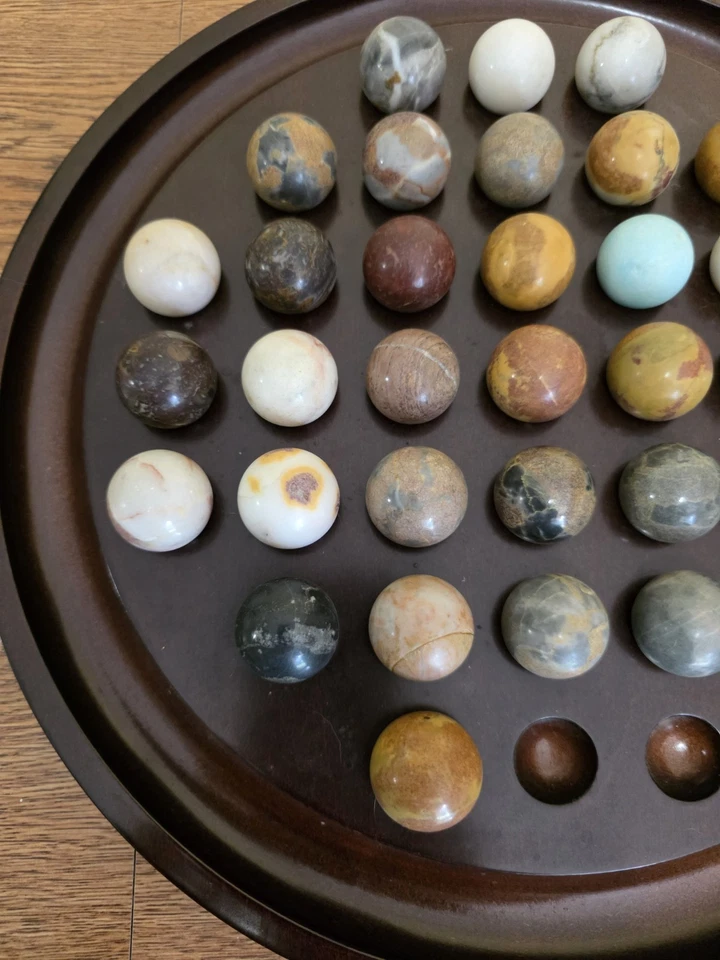 Vintage The Bombay Company Wood Solitaire Game Large Heavy Marbles 13.5” Board - Image 2 of 4