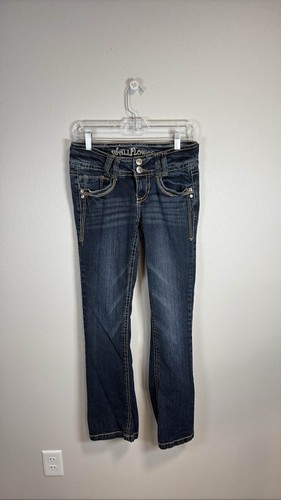 WallFlower Jeans Damen Bootcut dunkle Waschung verzierte Taschen Größe 7 - Bild 2 von 5