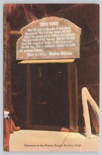 Vintage Linen Postcard Entrance to the Stump House Eureka Calif.