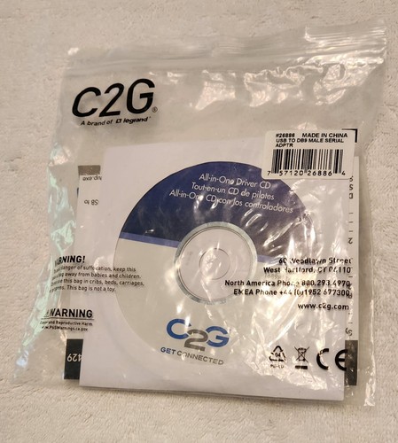 C2G 26886 USB to DB9 Serial Adapter Cable - New With CD Driver