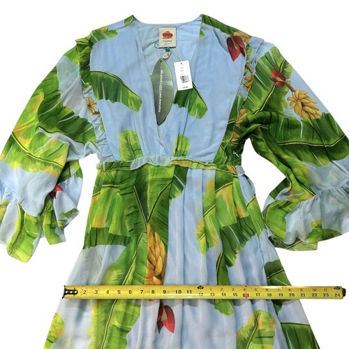 Farm Rio Fresh Bananas Butterfly-Sleeve Maxi Dress Small Blue Tropical $275 - Picture 13 of 18