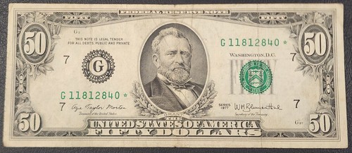 Vintage Circulated 1977 Fifty Dollar ($50) * STAR * Note, G7 Chicago District