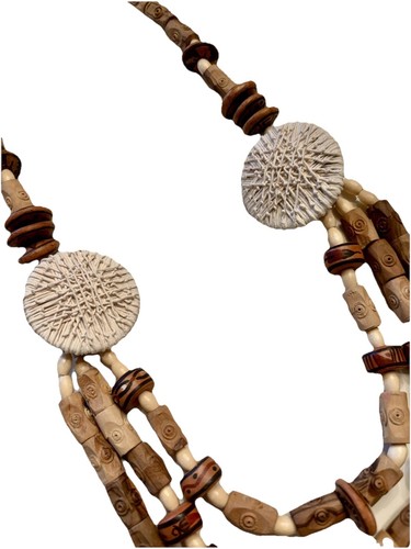 BOHO Tribal Chunky Wood Beaded Necklace Multi Triple Strand Statement 24-28” - Picture 6 of 11