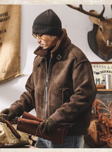 Retro Lammfell Baumwolle Daunenmantel Herren dick locker warm Baumwolle Motorradjacke - Bild 14 von 23