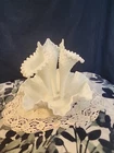 Vintage Fenton Milk Glass Hobnail Ruffled Epergne Three Horn Trumpet Vase