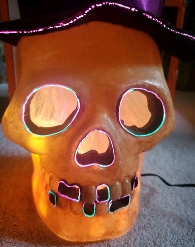 Vtg Very Nice Fiber Optic Skeleton Head With Original Box - Picture 1 of 18