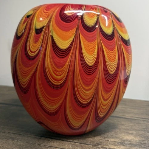 Murano Venice Lavorazione Hand Blown Glass Vase Label Vintage Waves Unique Shape