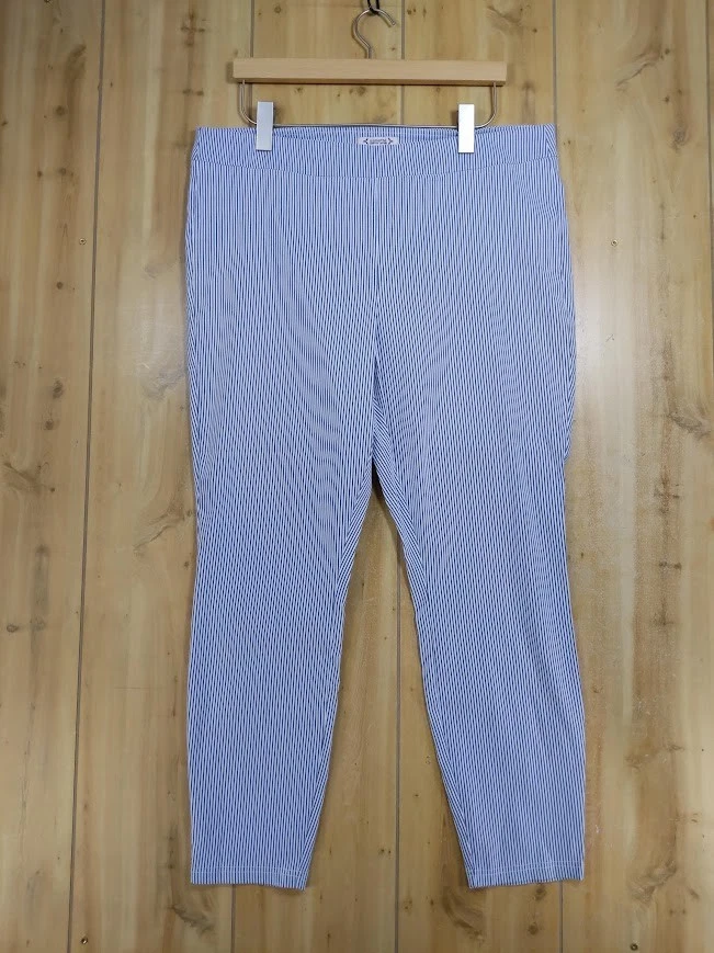 Pantalones Cónicos Nanette Lepore XL Azul Seersucker Elastizados Pull On Preppy Cottage Foto 4 de 4